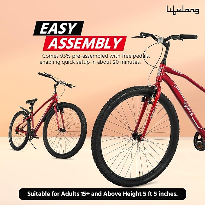 Lifelong 27.5T Electric Cycle | Affordable E-Bike for Adults with Steel Frame & V-Brakes