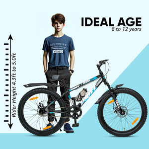 VESCO Drift FX300 24T Kids Electric Cycle – Semi-Fat Tyres, Front Suspension & Dual Disc Brakes | Stylish E-Bike for Boys & Girls