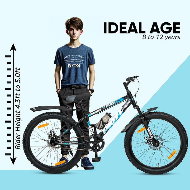 VESCO Drift FX300 24T Kids Electric Cycle – Semi-Fat Tyres, Front Suspension & Dual Disc Brakes | Stylish E-Bike for Boys & Girls