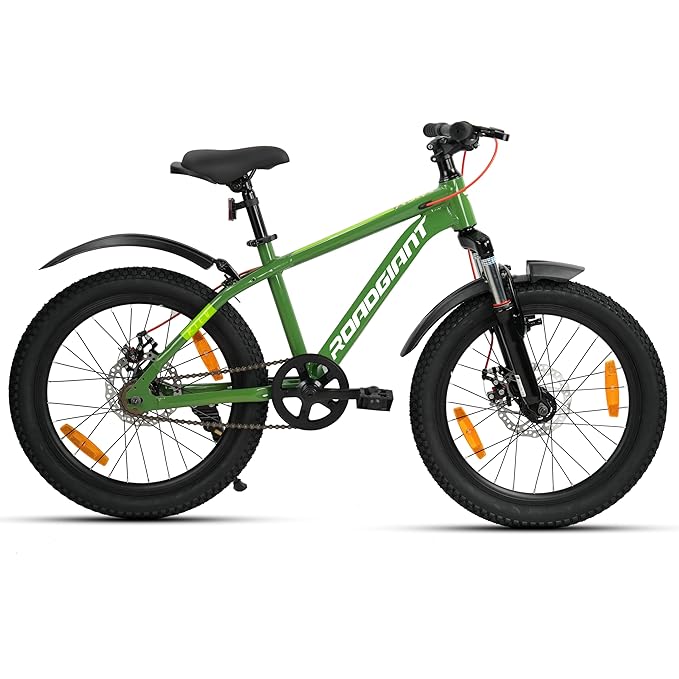ROADGIANT Kiev 20T Kids Bike with Dual Disc Brake | Aluminum Frame MTB | Single Speed | Front Suspension | Army Green | Perfect for Young Riders