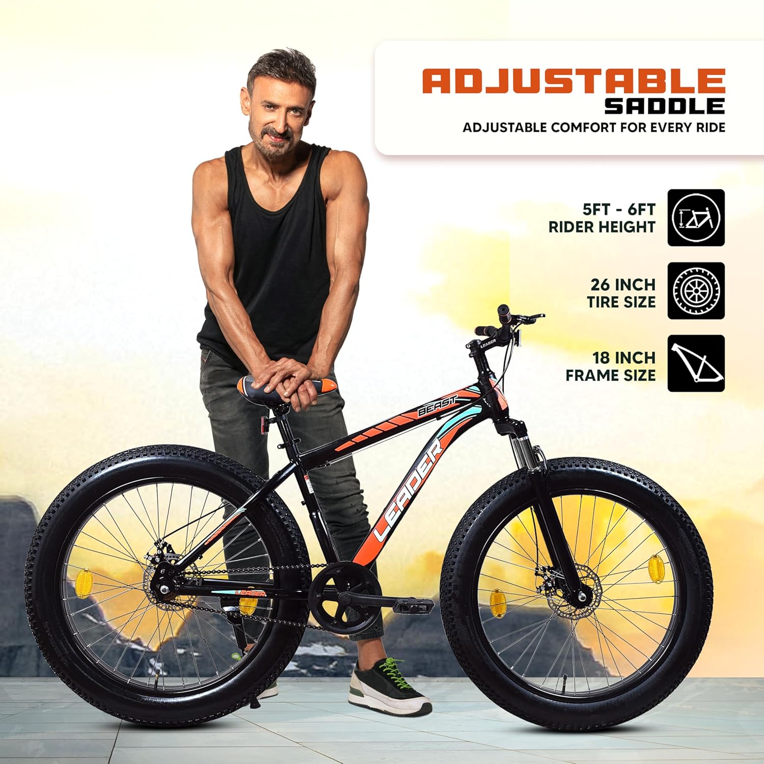 Leader Beast 26x4.00 Fat Tire Electric Cycle – Dual Disc Brakes, Front Suspension & Powerful Ride