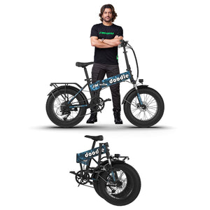 EMotorad Doodle Pro Foldable Fat Tire Electric Bike – 250W Motor, 75KM Range, Dual Disc Brakes
