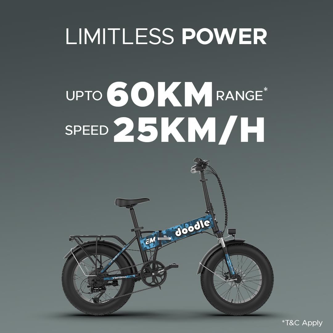 EMotorad Doodle Pro Foldable Fat Tire Electric Bike – 250W Motor, 75KM Range, Dual Disc Brakes