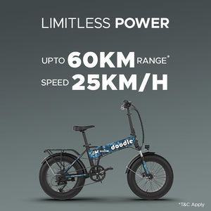 EMotorad Doodle Pro Foldable Fat Tire Electric Bike – 250W Motor, 75KM Range, Dual Disc Brakes