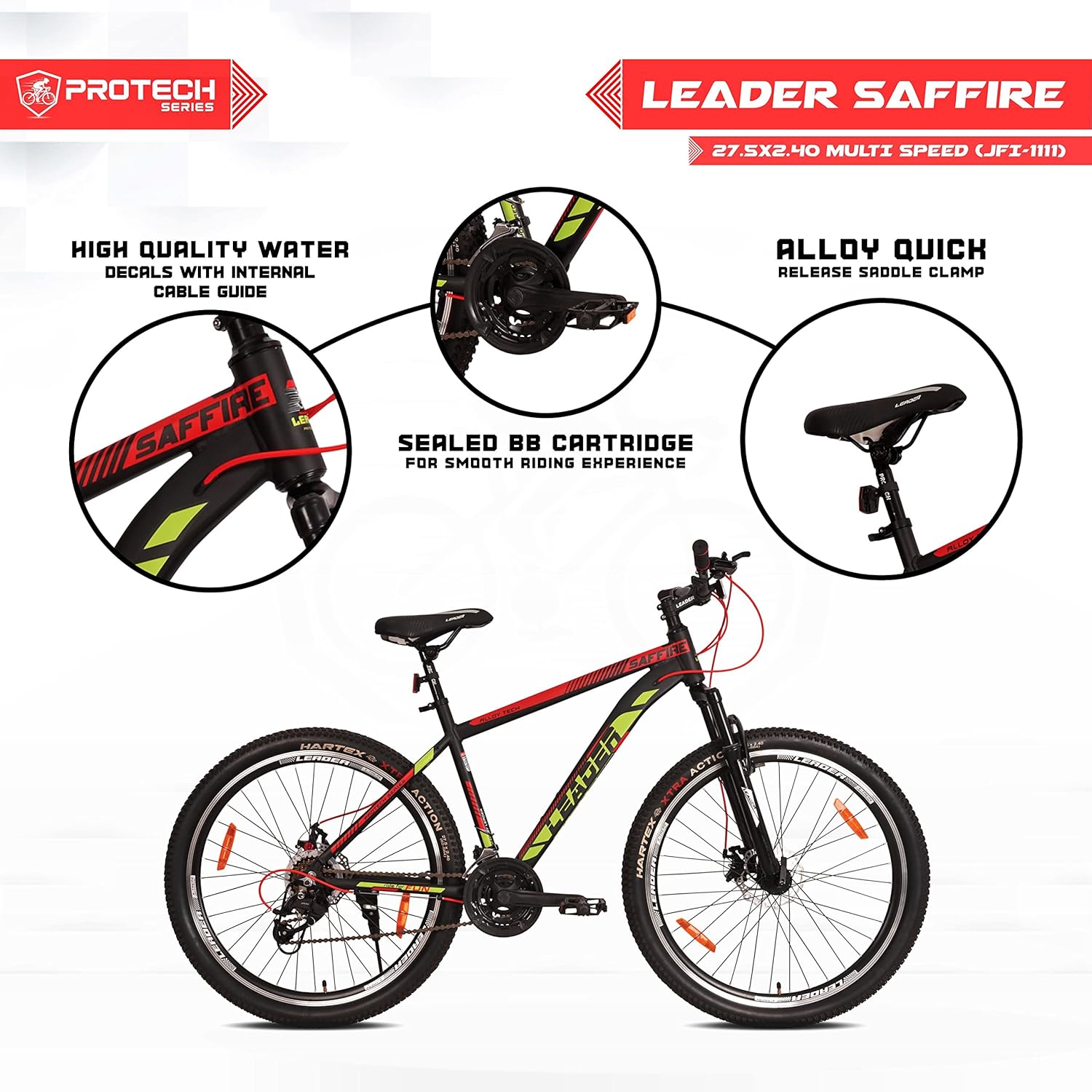 Leader Saffire 27.5T Electric Cycle | Affordable Mountain E-Bike with Dual Disc Brakes & Gears