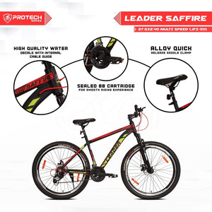 Leader Saffire 27.5T Electric Cycle | Affordable Mountain E-Bike with Dual Disc Brakes & Gears