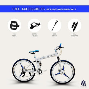 QUESEC Foldable Electric Cycle 26-Inch | 21-Speed MTB E-Bike with Dual Suspension & Disc Brakes
