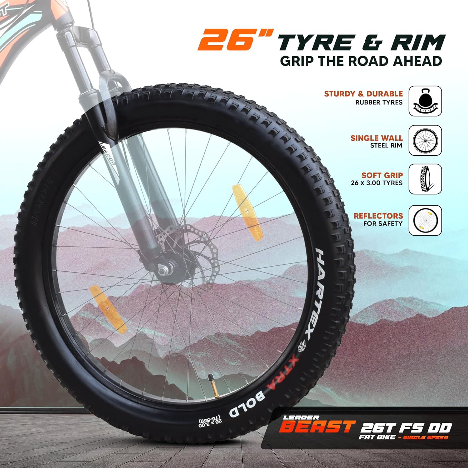 Leader Beast 26″ Fat Bike | Hybrid Mountain Cycle with Dual Disc Brakes & Suspension