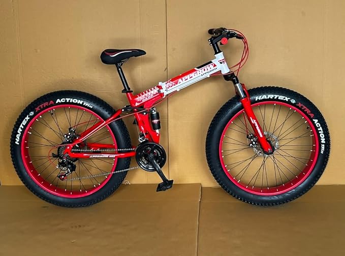 Appgrow 26x4 Fat Tyre Folding Mountain Bike | Dual Suspension, Disc Brakes, 21-Speed Gear for All Terrains