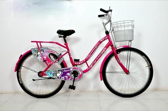 Appgrow Lyra 26″ Girls Cruiser Bicycle – Pink Floral Design with Basket & Caliper Brakes