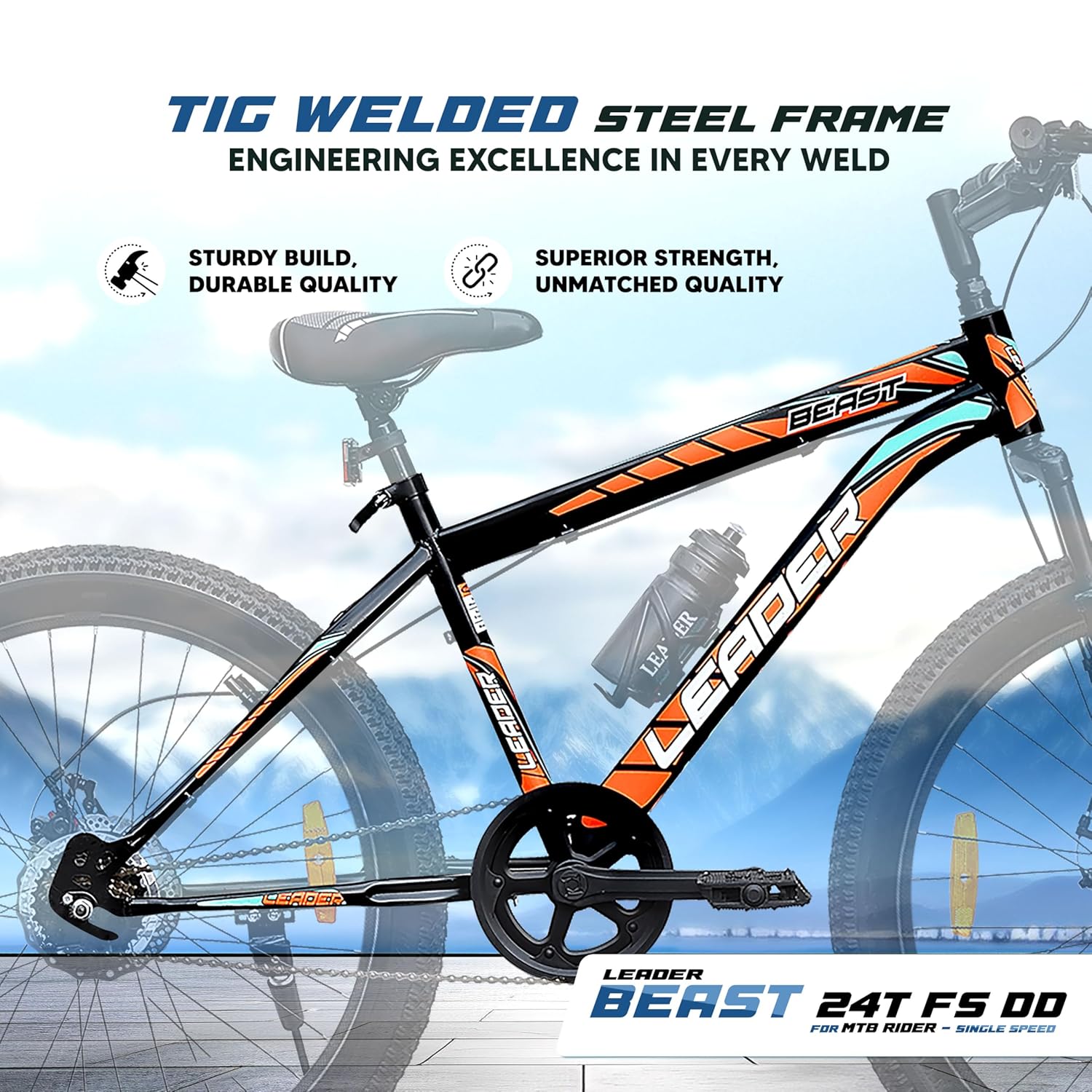 Leader Beast 24T Electric Cycle – 7-Speed E-Bike with Disc Brakes & Front Suspension for Teens & Adults