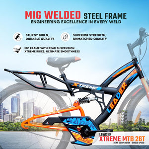 Leader Xtreme 26T Electric Cycle for Men – Rear Suspension, 26″ Wheels & Dual Brakes | Affordable E-Bike for Daily Commutes