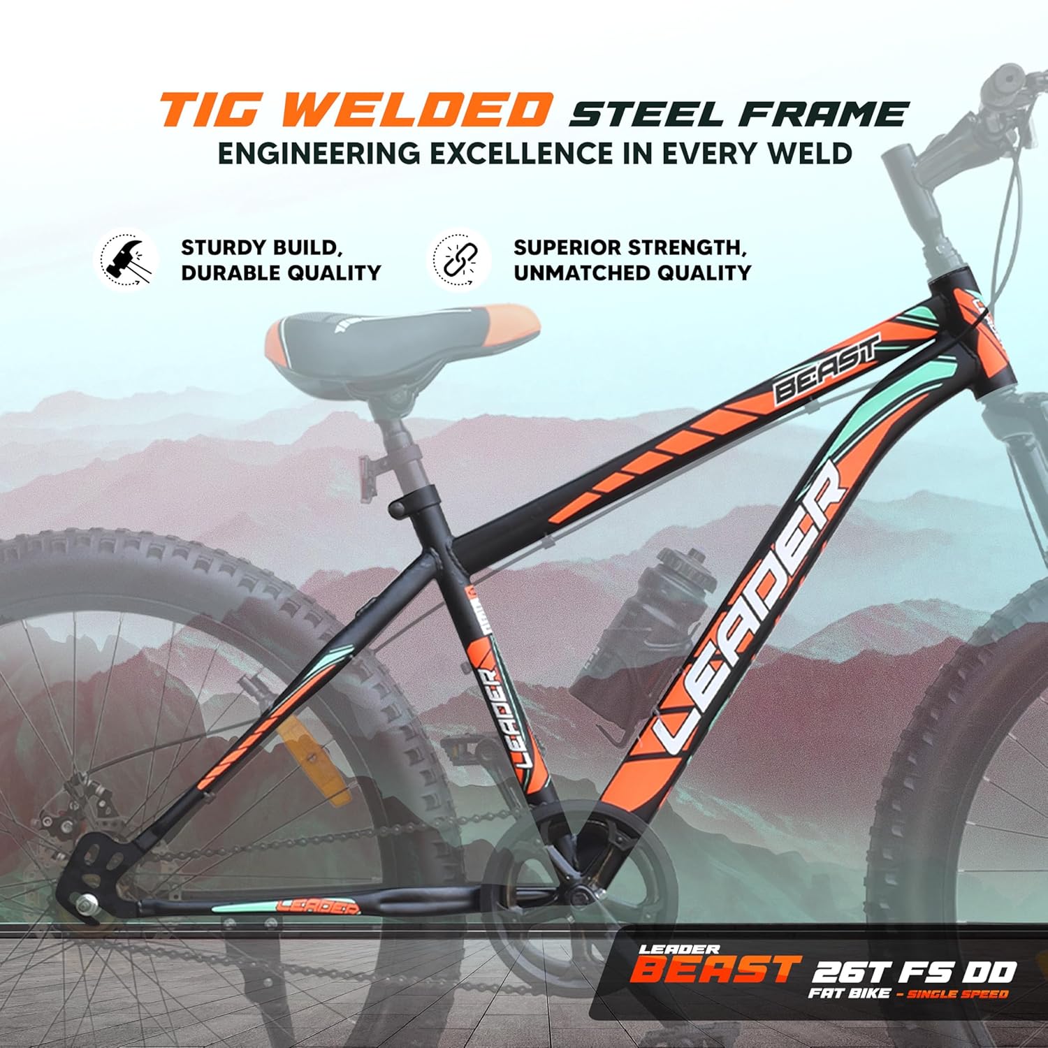 Leader Beast 26″ Fat Bike | Hybrid Mountain Cycle with Dual Disc Brakes & Suspension
