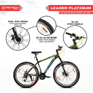 Leader Platinum 27.5T Electric Cycle | Affordable E-Bike with 21-Speed Gears & Dual Disc Brakes