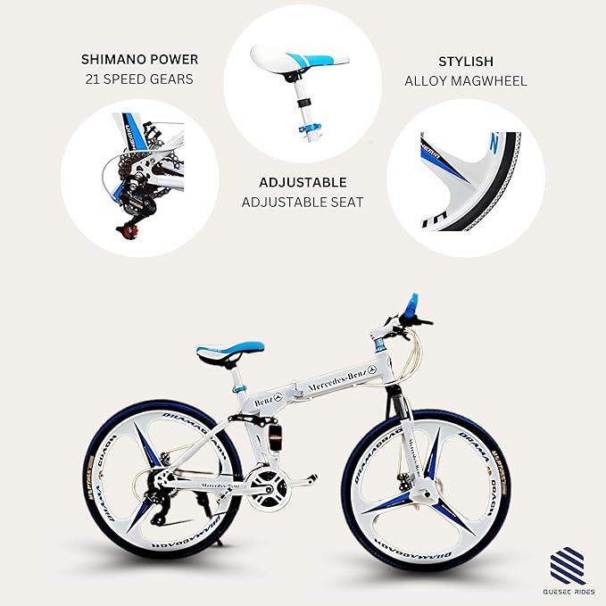 QUESEC Foldable Electric Cycle 26-Inch | 21-Speed MTB E-Bike with Dual Suspension & Disc Brakes