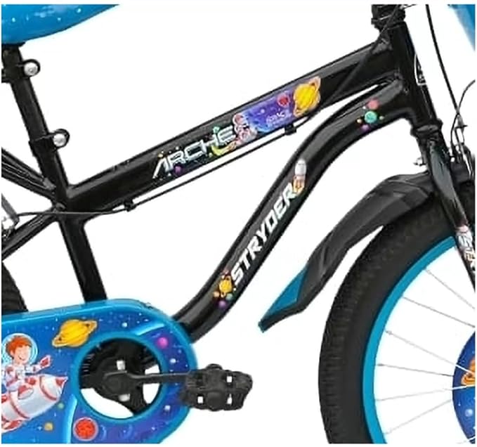 Arche 20″ Kids Bicycle – Space-Themed Black & Blue Bike with Training Wheels & Basket