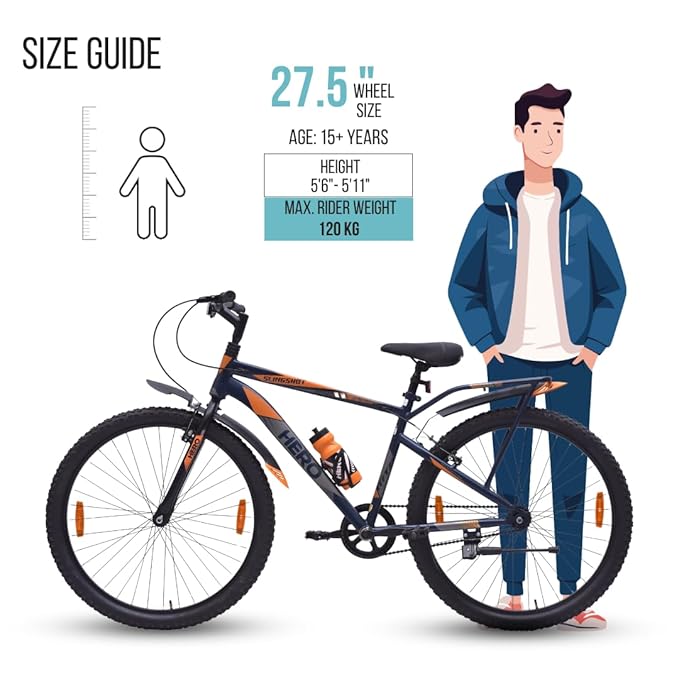 Hero Slingshot 27.5T Mountain Bicycle for Men | Strong Carbon Steel Frame, 18-Inch Gearless Cycle