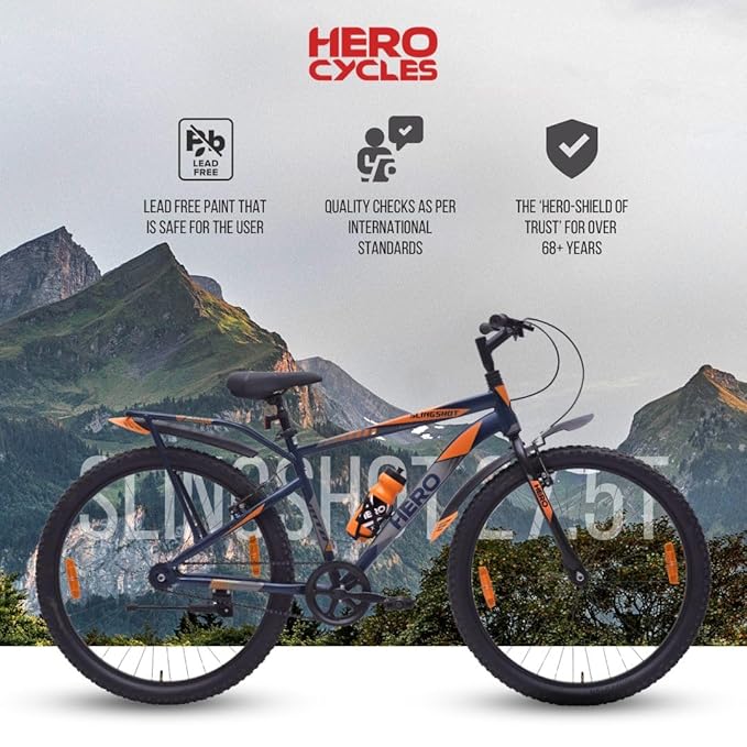 Hero Slingshot 27.5T Mountain Bicycle for Men | Strong Carbon Steel Frame, 18-Inch Gearless Cycle