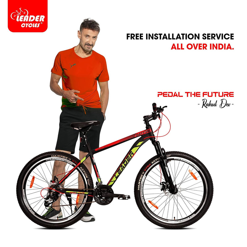 Leader Saffire 27.5T Electric Cycle | Affordable Mountain E-Bike with Dual Disc Brakes & Gears