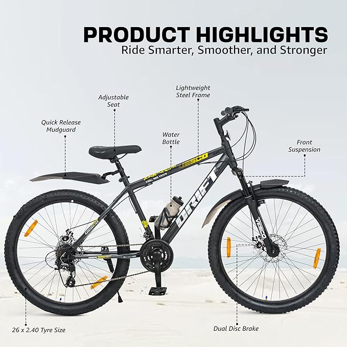 VESCO Drift E26 – Affordable Electric Cycle with Long-Range Battery & Mountain Bike Design