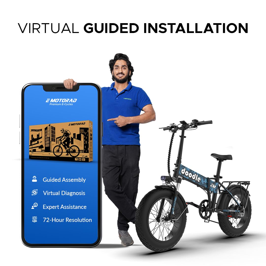 EMotorad Doodle Pro Foldable Fat Tire Electric Bike – 250W Motor, 75KM Range, Dual Disc Brakes