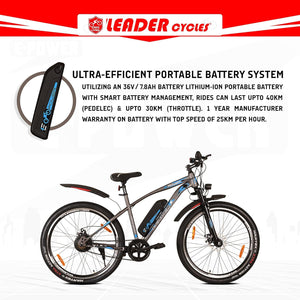 Leader E-Power L6 Electric Cycle – 27.5T E-Bike with 250W Motor, Dual Disc Brakes & Suspension