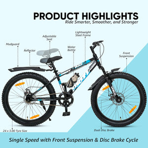 VESCO Drift FX300 24T Kids Electric Cycle – Semi-Fat Tyres, Front Suspension & Dual Disc Brakes | Stylish E-Bike for Boys & Girls