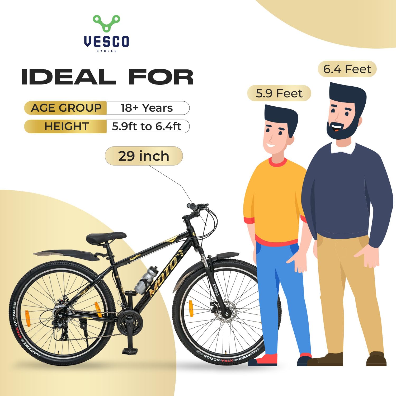 VESCO Moto 29-T Electric Cycle | 21-Speed Shimano Gears, Dual Disc Brakes & 29” Fat Tyre E-Bike for Men & Women