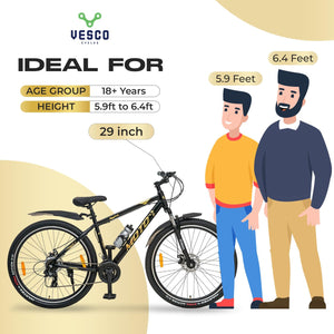 VESCO Moto 29-T Electric Cycle | 21-Speed Shimano Gears, Dual Disc Brakes & 29” Fat Tyre E-Bike for Men & Women