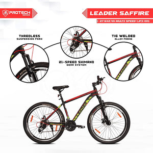 Leader Saffire 27.5T Electric Cycle | Affordable Mountain E-Bike with Dual Disc Brakes & Gears