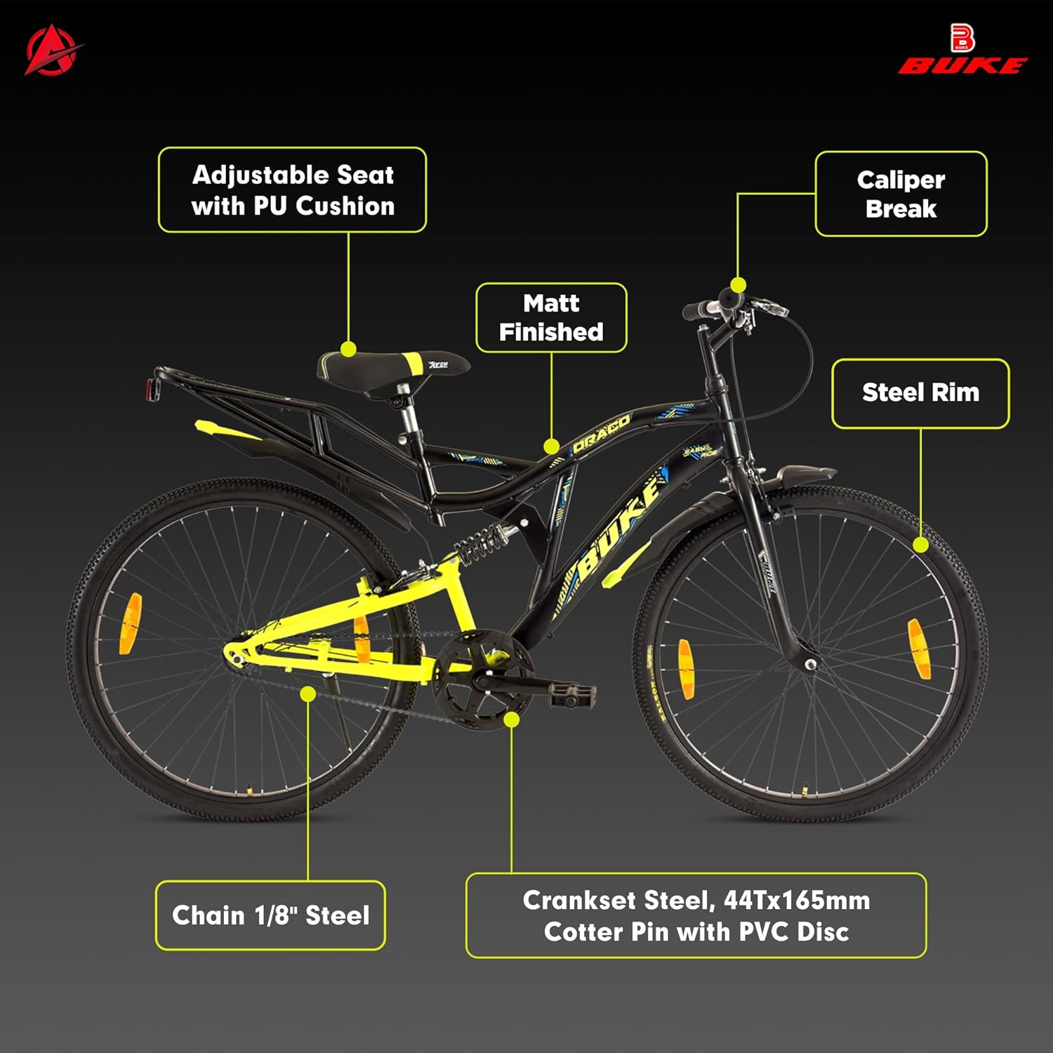 Avon Buke Draco 26T Electric Cycle | Affordable E-Bike for Men with 26″ Wheels & Steel Frame