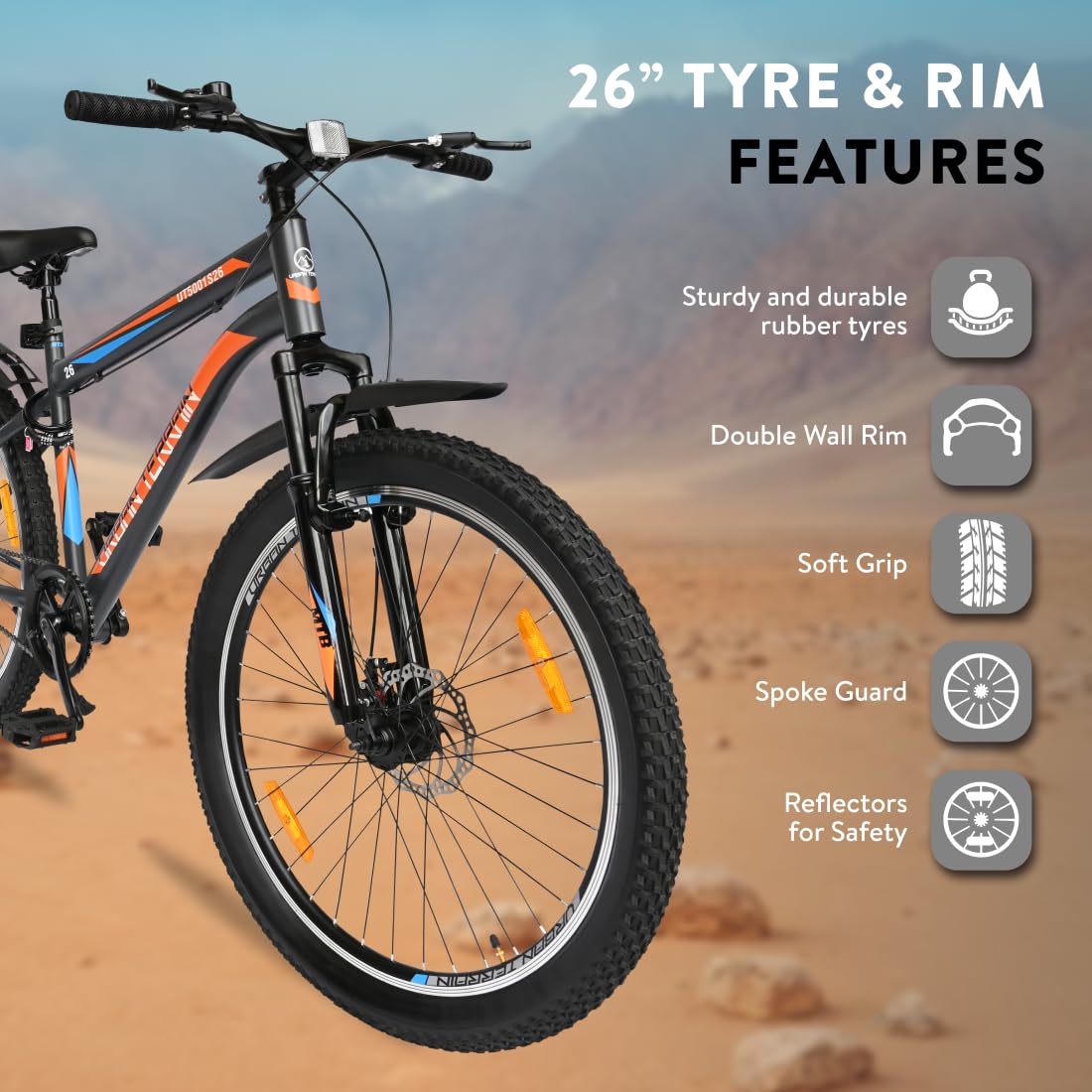 Urbana Terrain Bolt 26T Electric Cycle – Stylish E-Bike with 250W Motor, Suspension & Disc Brakes
