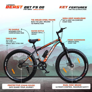 Leader Beast 26″ Fat Bike | Hybrid Mountain Cycle with Dual Disc Brakes & Suspension