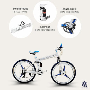 QUESEC Foldable Electric Cycle 26-Inch | 21-Speed MTB E-Bike with Dual Suspension & Disc Brakes