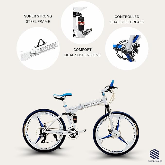 QUESEC Foldable Electric Cycle 26-Inch | 21-Speed MTB E-Bike with Dual Suspension & Disc Brakes