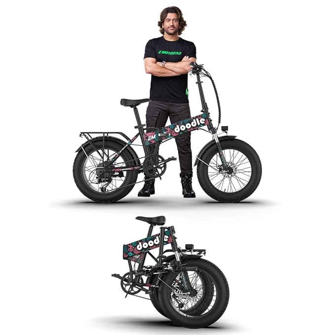 EMotorad Doodle Pro Foldable Fat Tire Electric Bike – 250W Motor, 75KM Range, Dual Disc Brakes