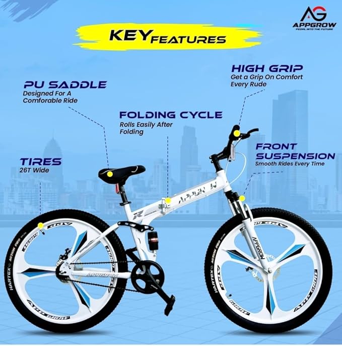 Appgrow 26″ Folding Electric Cycle – Compact E-Bike with Dual Suspension & 25–75km Range