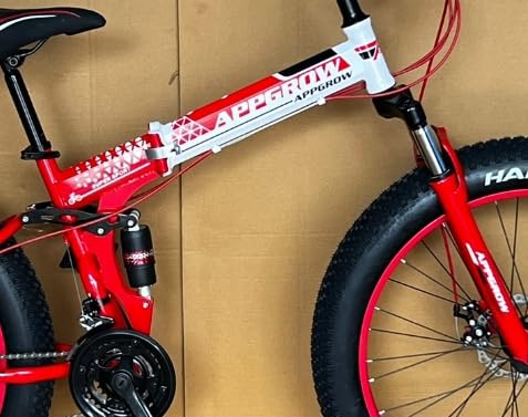 Appgrow 26x4 Fat Tyre Folding Mountain Bike | Dual Suspension, Disc Brakes, 21-Speed Gear for All Terrains