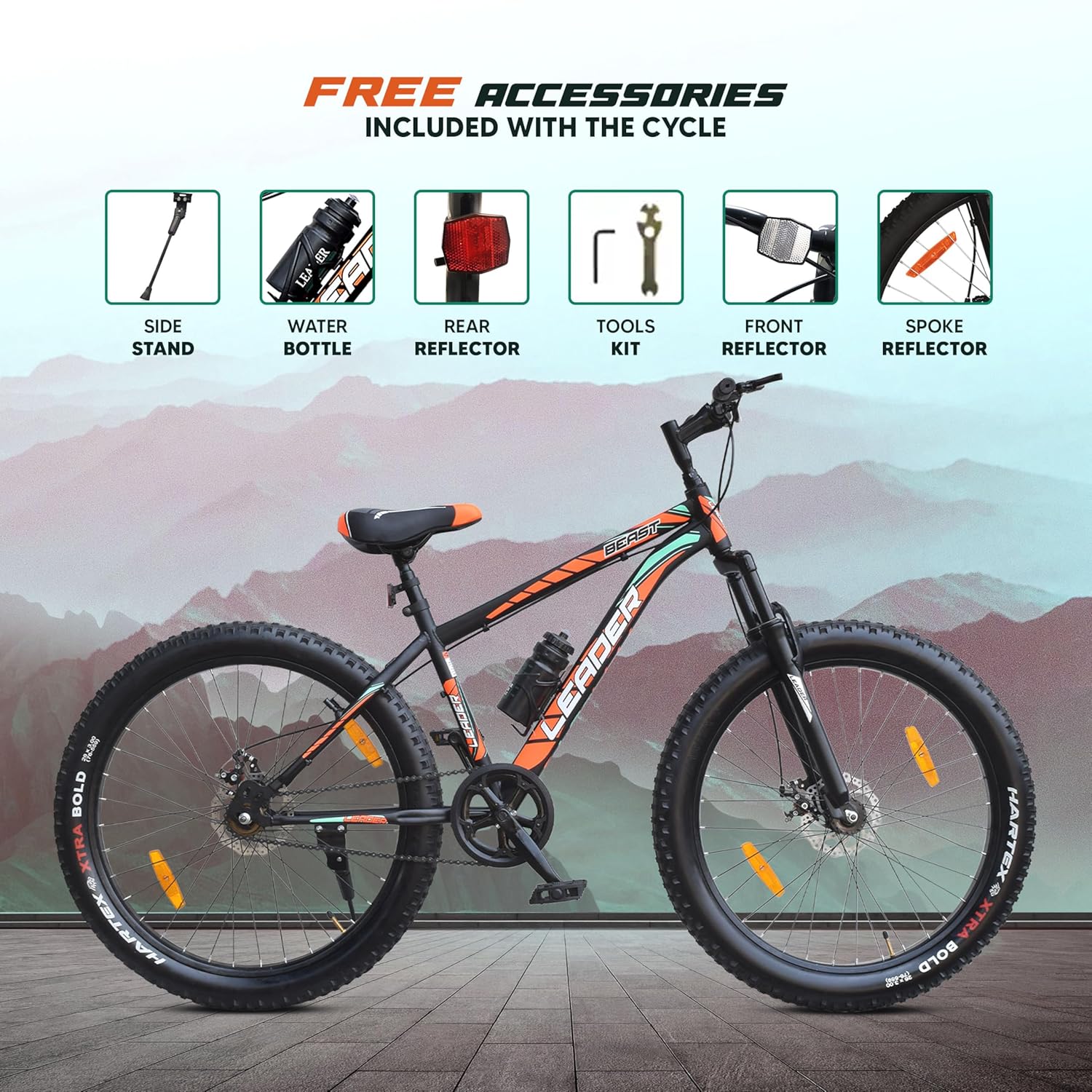 Leader Beast 26″ Fat Bike | Hybrid Mountain Cycle with Dual Disc Brakes & Suspension