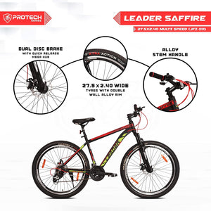 Leader Saffire 27.5T Electric Cycle | Affordable Mountain E-Bike with Dual Disc Brakes & Gears