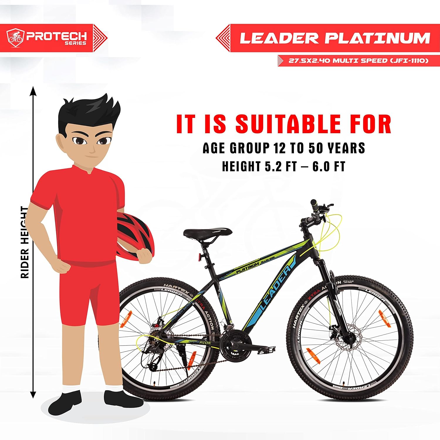 Leader Platinum 27.5T Electric Cycle | Affordable E-Bike with 21-Speed Gears & Dual Disc Brakes