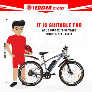 Leader E-Power L6 Electric Cycle – 27.5T E-Bike with 250W Motor, Dual Disc Brakes & Suspension