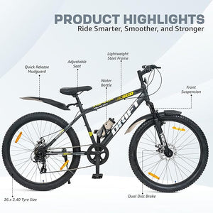 VESCO Drift 26T Electric Cycle – 7-Speed Mountain E-Bike with Dual Disc Brakes & Suspension
