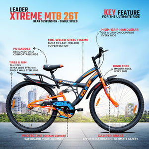 Leader Xtreme 26T Electric Cycle for Men – Rear Suspension, 26″ Wheels & Dual Brakes | Affordable E-Bike for Daily Commutes