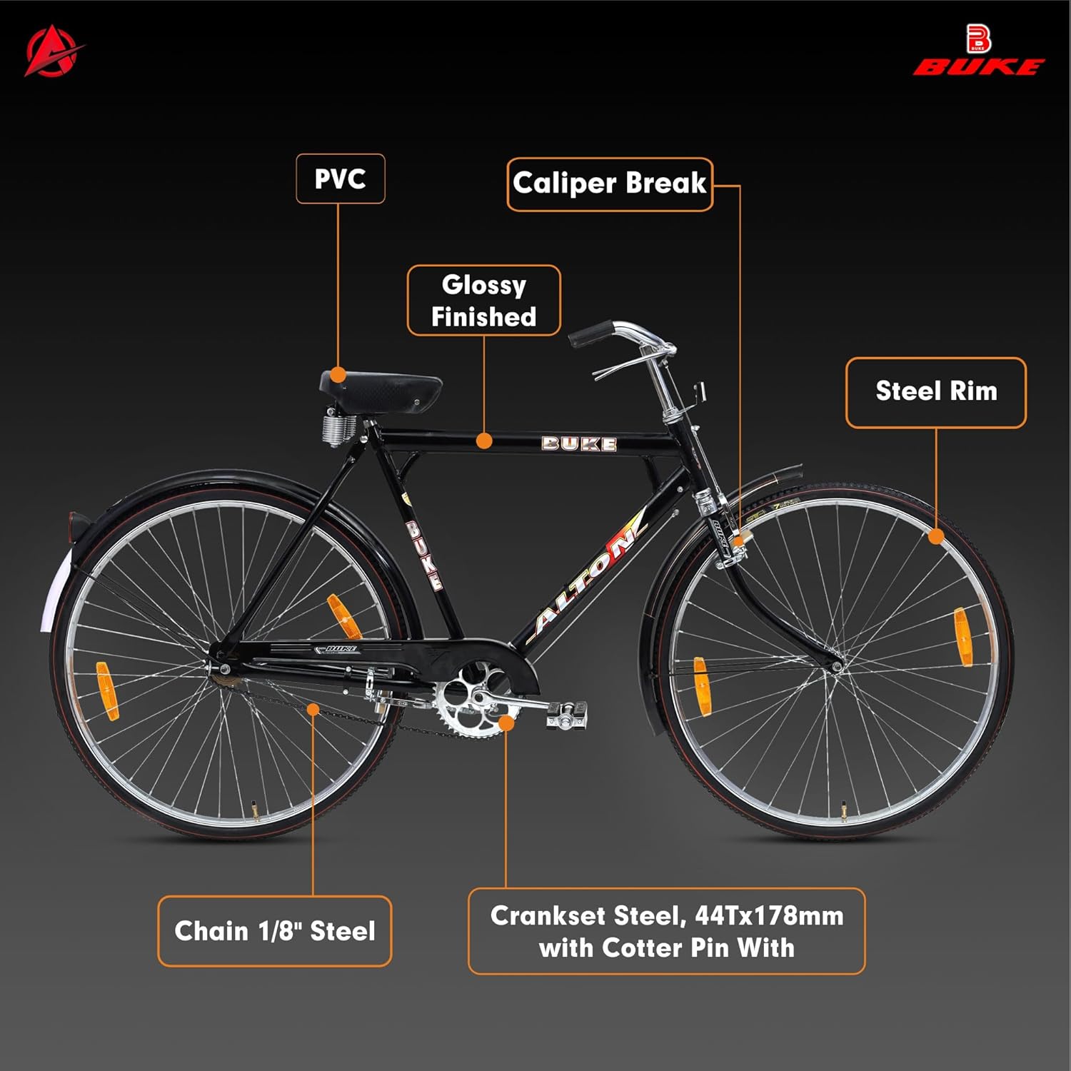 BUKE Alton 28T Electric Cycle | 22” Steel Frame, Dual Disc Brakes & Long-Range Battery E Bike for Men