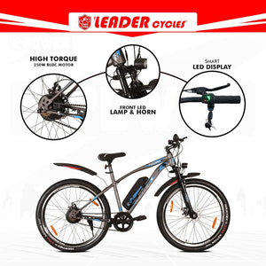 Leader E-Power L6 Electric Cycle – 27.5T E-Bike with 250W Motor, Dual Disc Brakes & Suspension