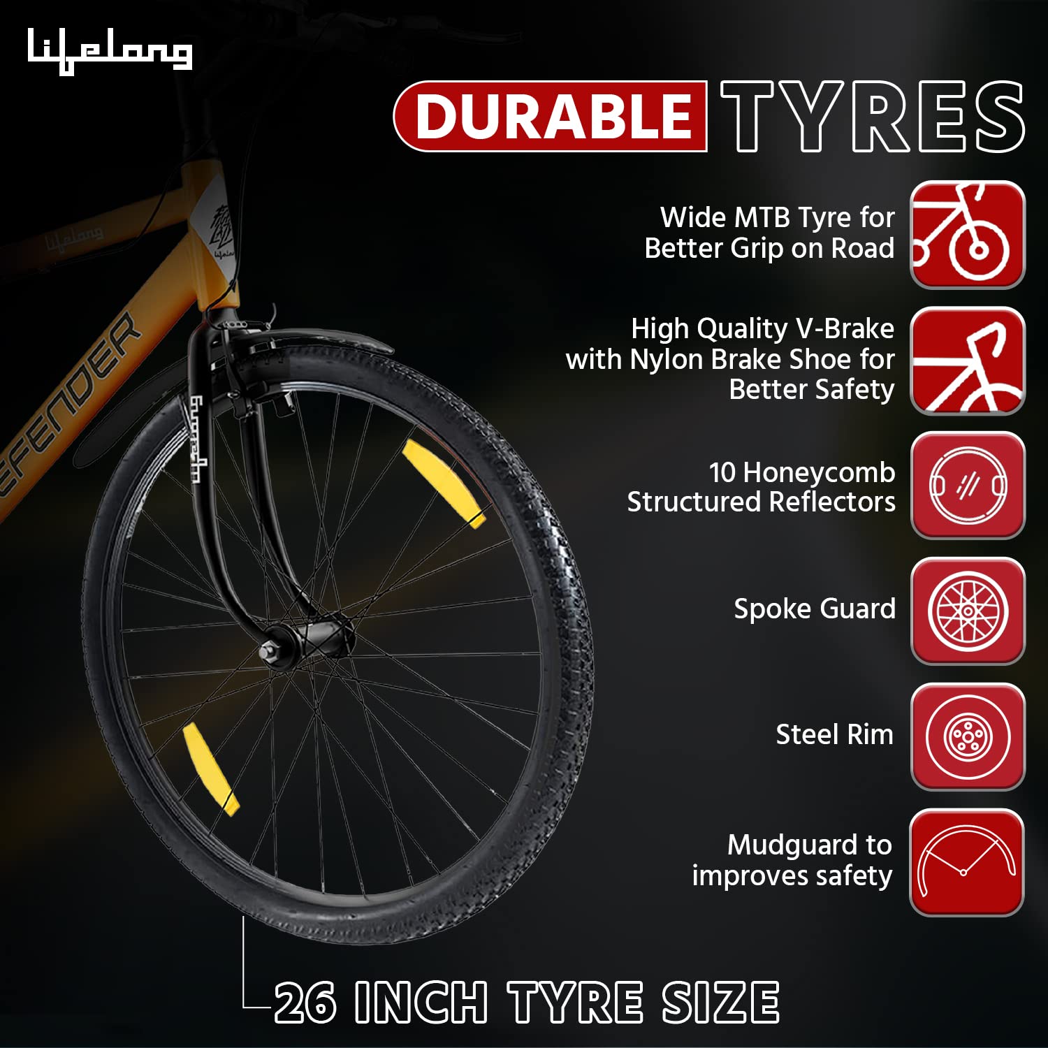 Lifelong 26T Electric Cycle for Adults | Affordable E-Bike with MTB Tyres & Steel Frame