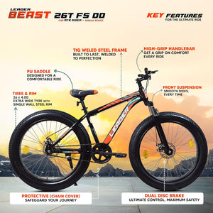 Leader Beast 26x4.00 Fat Tire Electric Cycle – Dual Disc Brakes, Front Suspension & Powerful Ride