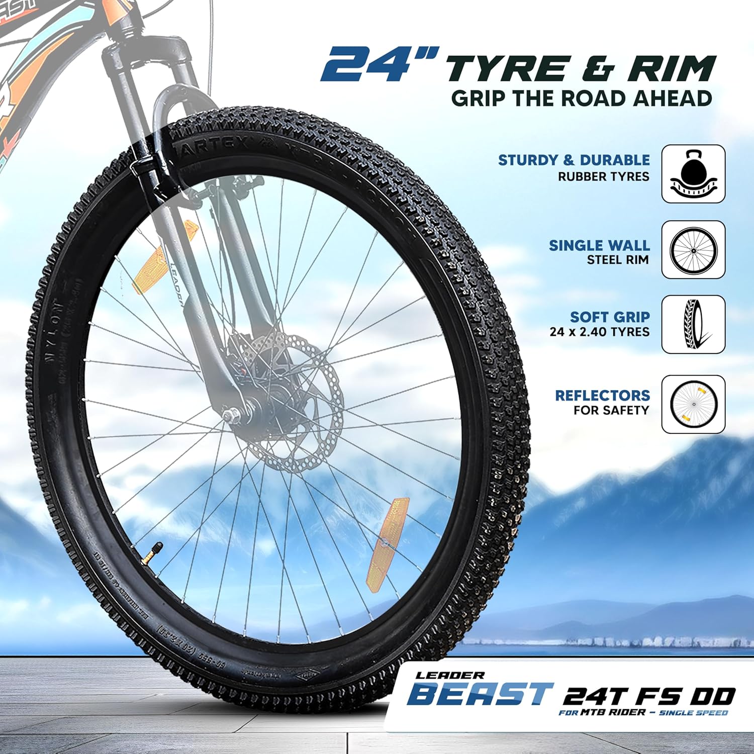 Leader Beast 24T Electric Cycle – 7-Speed E-Bike with Disc Brakes & Front Suspension for Teens & Adults