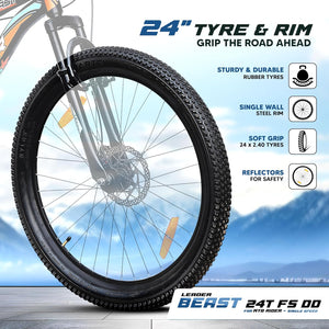 Leader Beast 24T Electric Cycle – 7-Speed E-Bike with Disc Brakes & Front Suspension for Teens & Adults